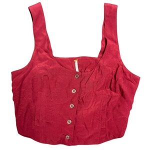 Free People Red Button-Down Crop Tank Top Size 4